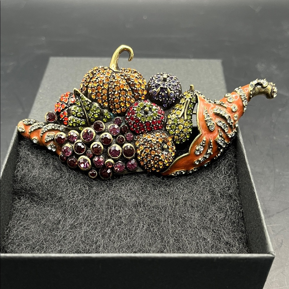 Heidi Daus Autumn Cornucopia Brooch with Orange and Purple